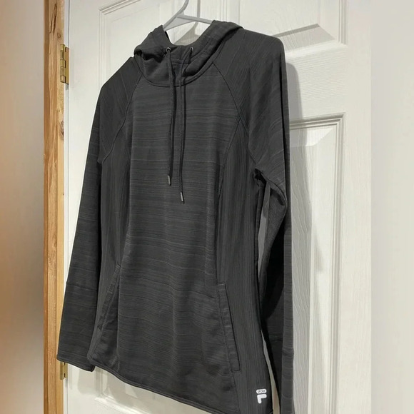 Fila Womens Medium Workout Jacket Hoodie Hoody Black with Grey Print - Picture 2 of 7